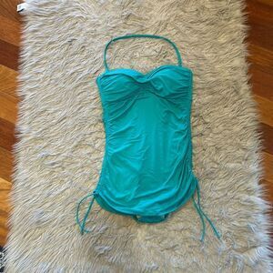 La Blanca teal island goddess twist bandeau swimsuit size 10